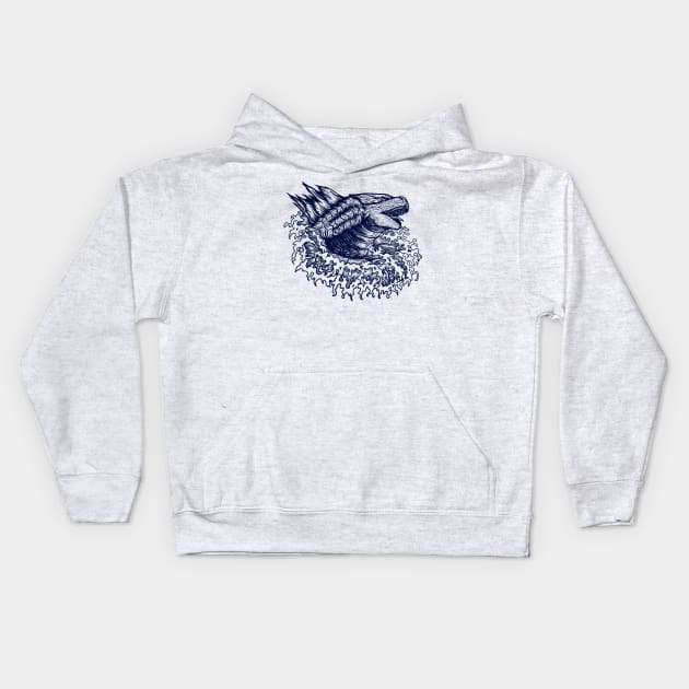 The Great Godzilla Line Art Kids Hoodie by Excela Studio